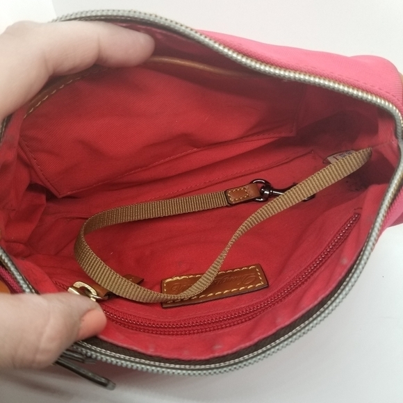 Dooney & Bourke hot pink canvas small purse with brown leather strap - Picture 4 of 15